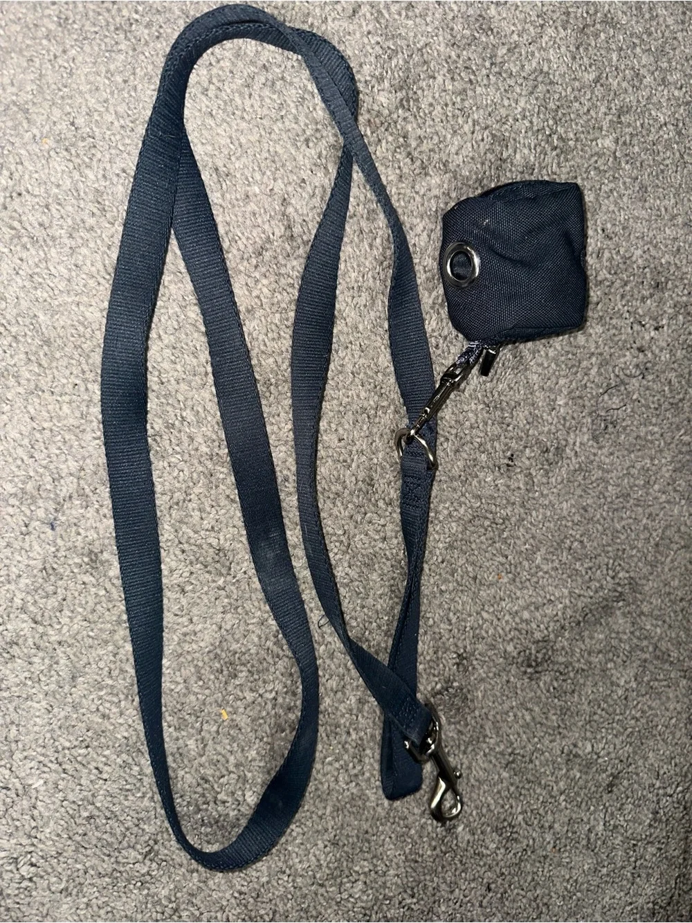 Classic Navy Dog Leash with Attached Waste Bag Holder